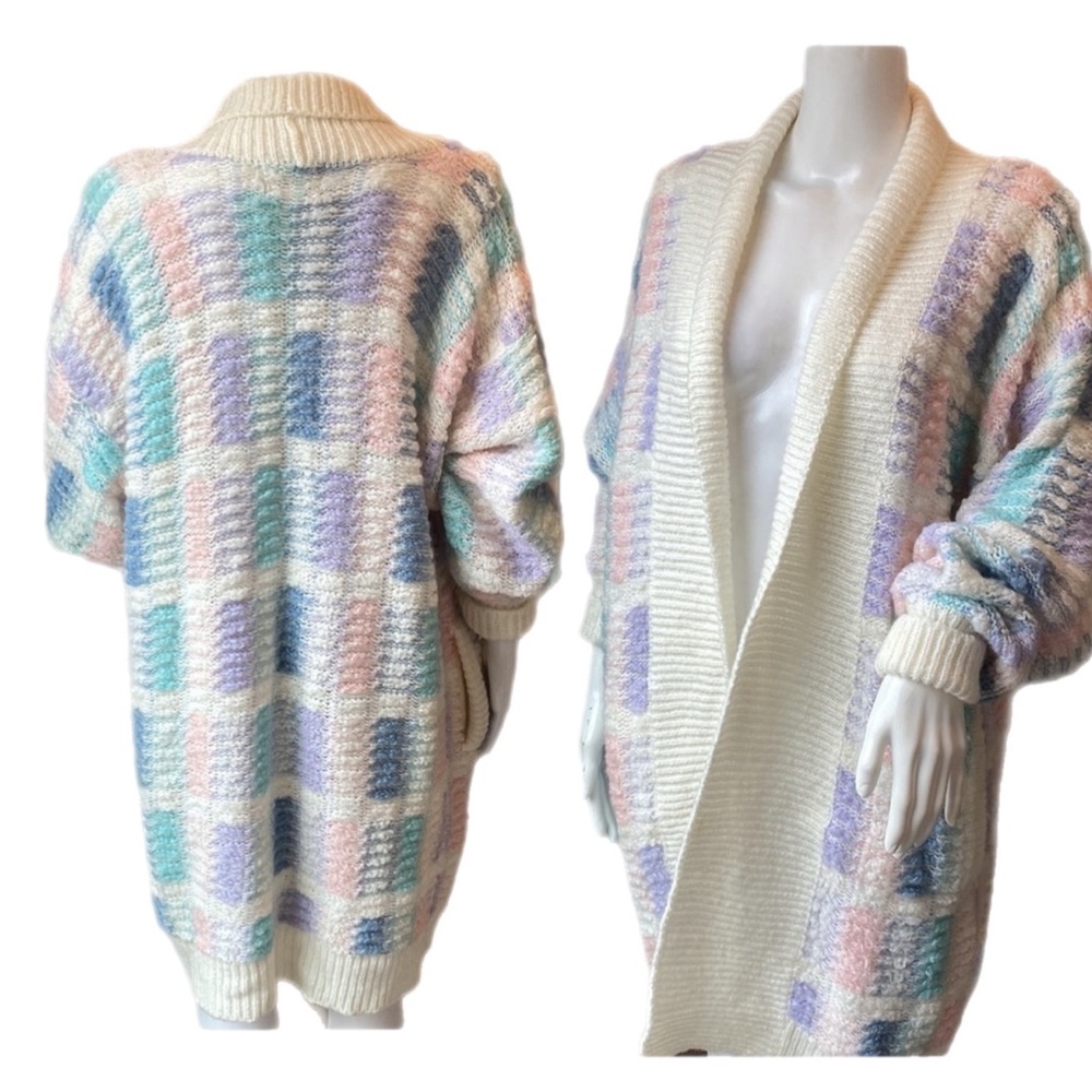 Vintage 80s Granny Squares Pastel Oversized Cardigan Stranger Things Inspired M